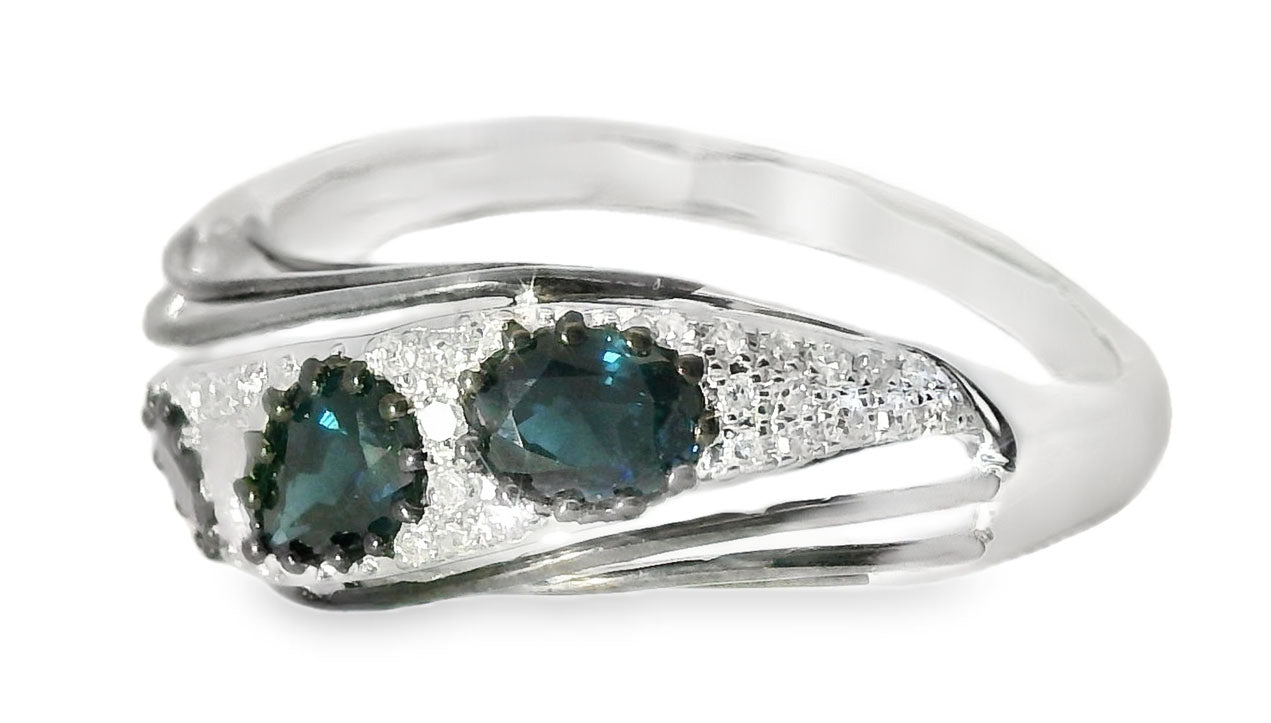 Fabulous 14K White Gold Diamond Sapphire Designer Band Ring - GGEMSonline