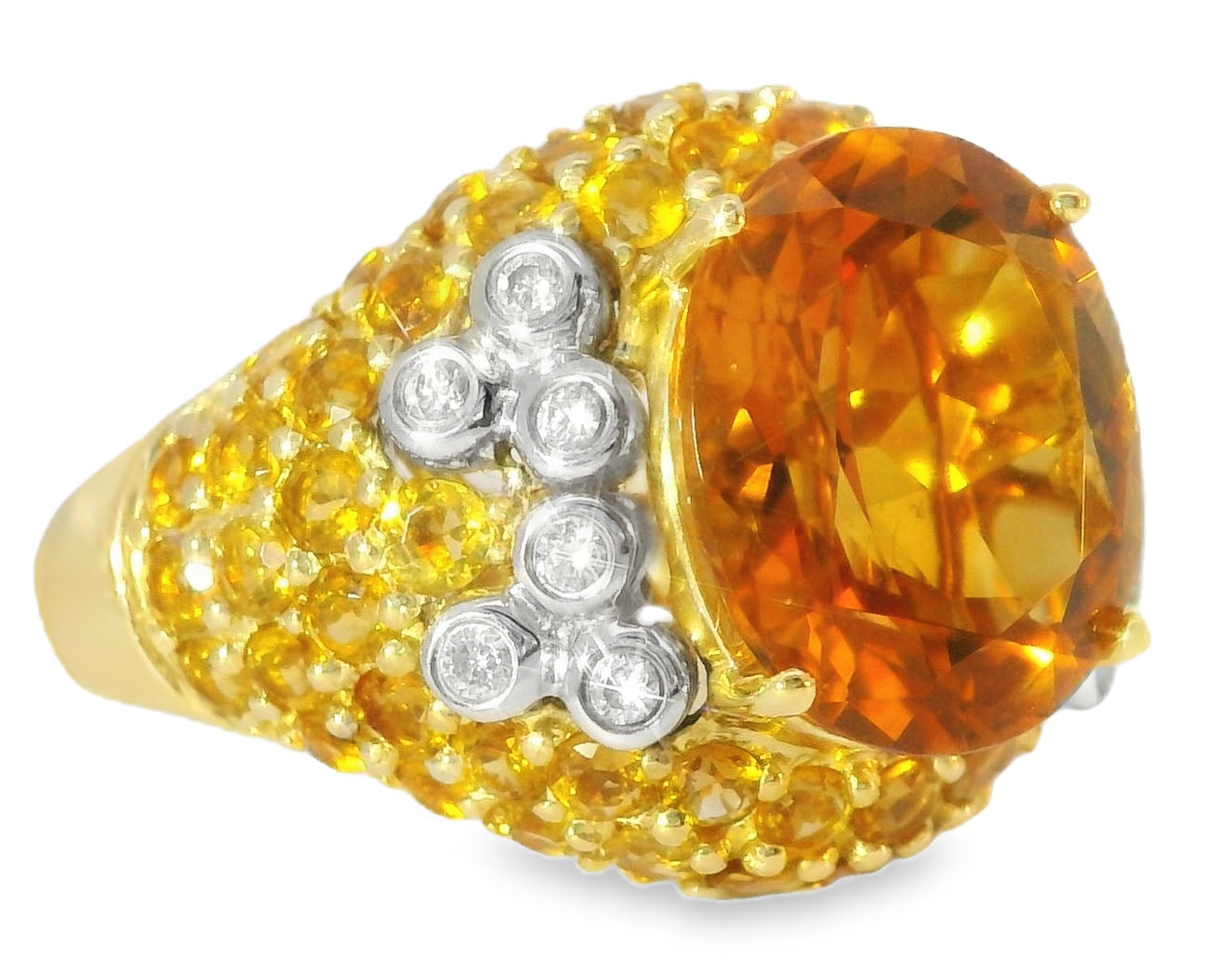 Magnificent Estate 14K Yellow Gold Huge Orange Citrine Diamond Designer Ring - GGEMSonline