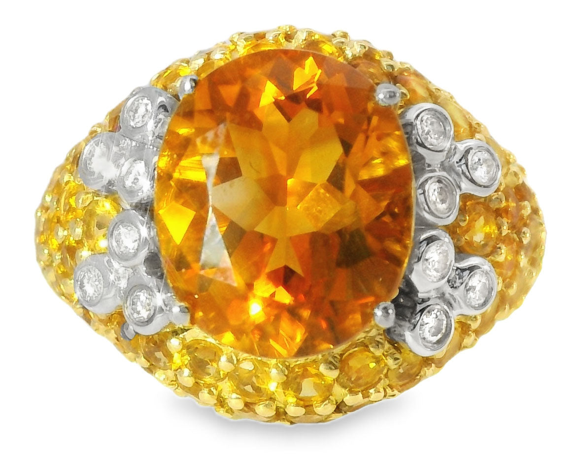 Magnificent Estate 14K Yellow Gold Huge Orange Citrine Diamond Designer Ring - GGEMSonline
