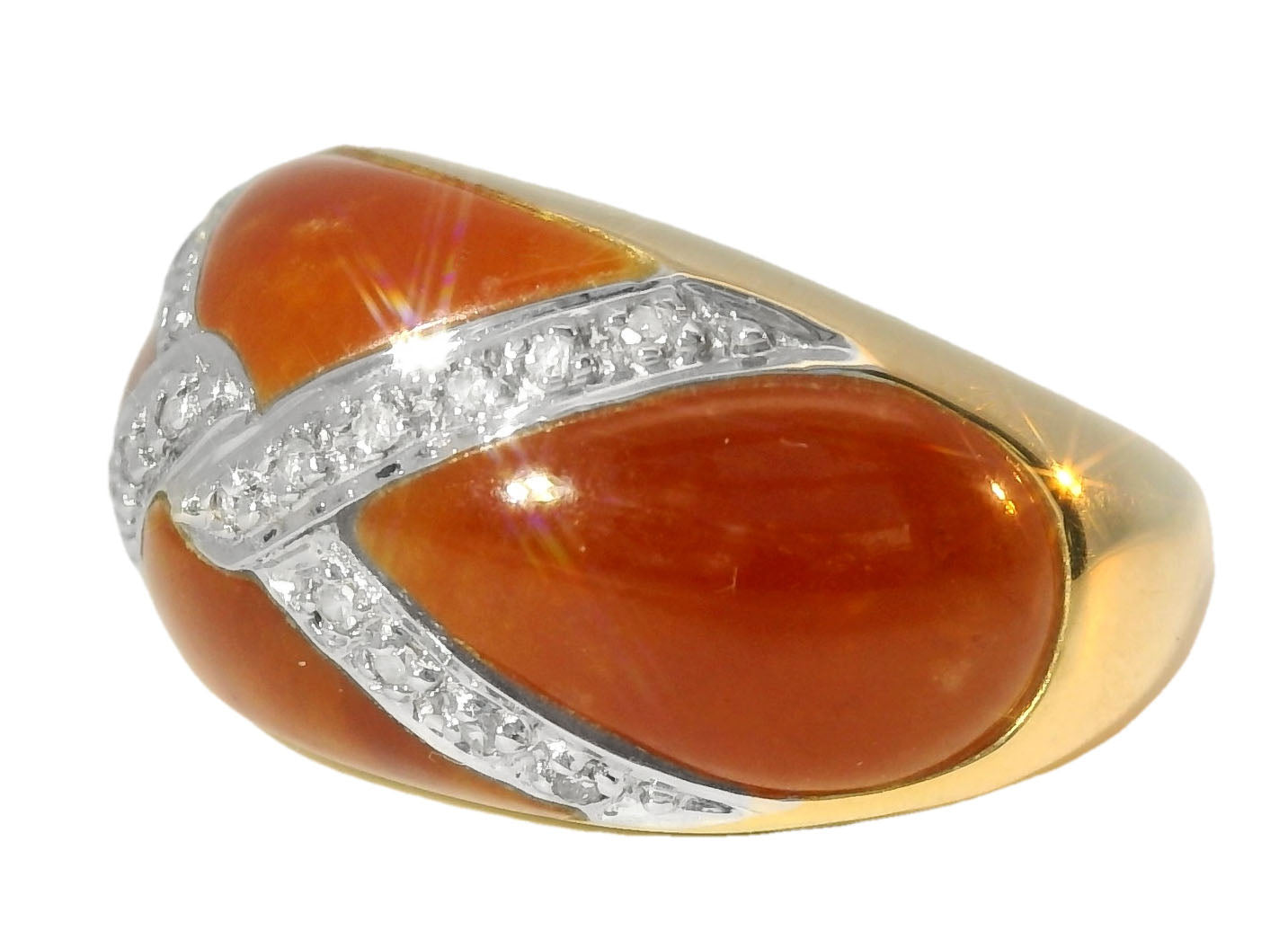 Beautiful Estate 14K Yellow Gold Designer Red Carnelian X Diamond Band Ring - GGEMSonline