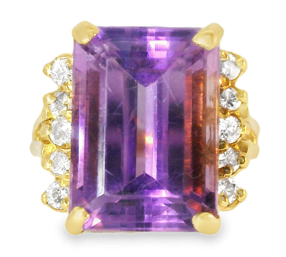 Antique 14K Yellow Gold Diamond Amethyst Statement Ring - GGEMSonline