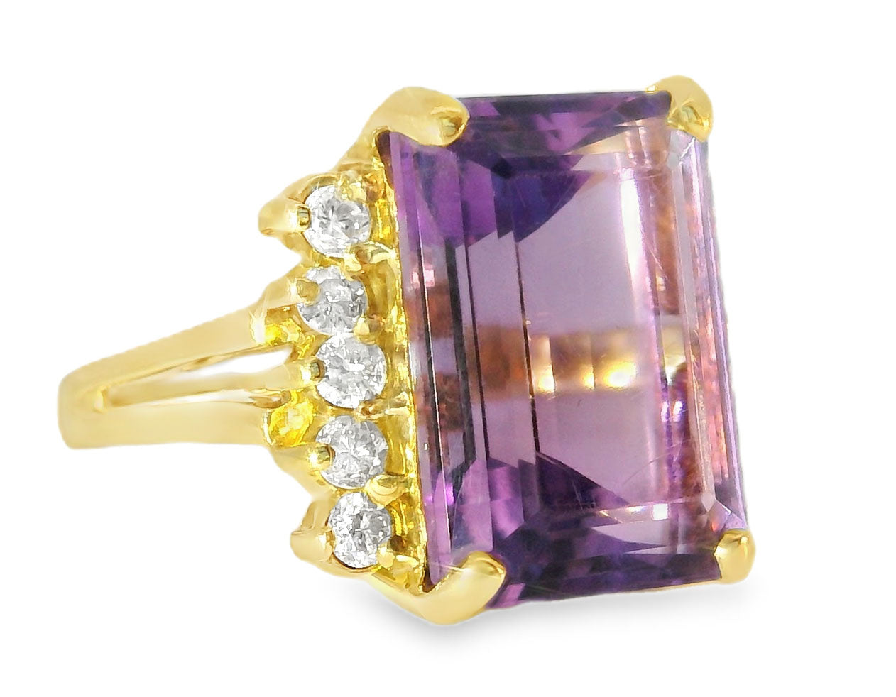 Antique 14K Yellow Gold Diamond Amethyst Statement Ring - GGEMSonline
