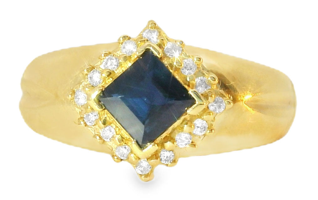 Beautiful Estate 14K Yellow Gold Sapphire Diamond Band Ring - GGEMSonline