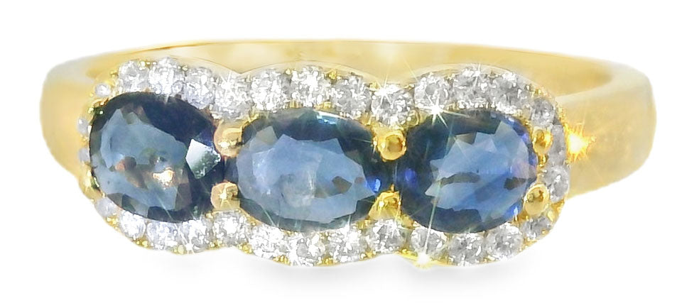 Gorgeous 18K White Gold Diamond Sapphire 3-Stone Band Ring - GGEMSonline