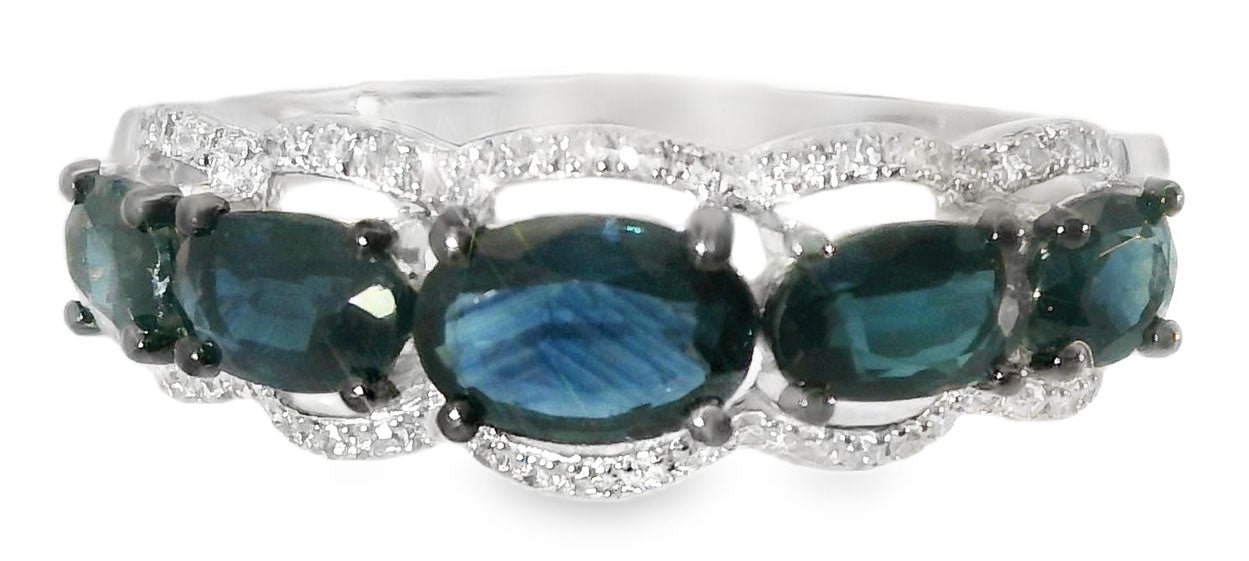 Beautiful 14K White Gold Graduated Sapphire Diamond Band Ring - GGEMSonline