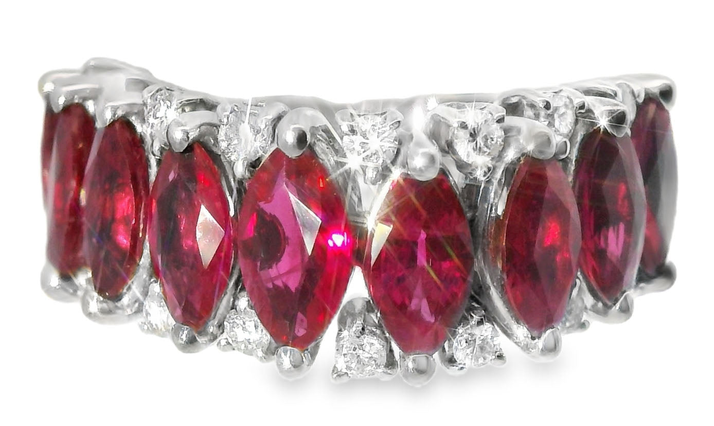 Magnificent Estate 18K White Gold Ruby Diamond Wedding Ring Band - GGEMSonline