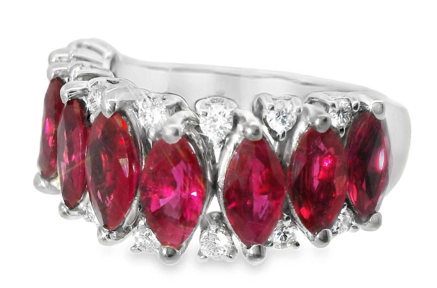 Magnificent Estate 18K White Gold Ruby Diamond Wedding Ring Band - GGEMSonline