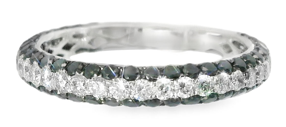 Gorgeous 14K White Gold Black Diamond 3-Row Eternity Wedding Band Ring - GGEMSonline