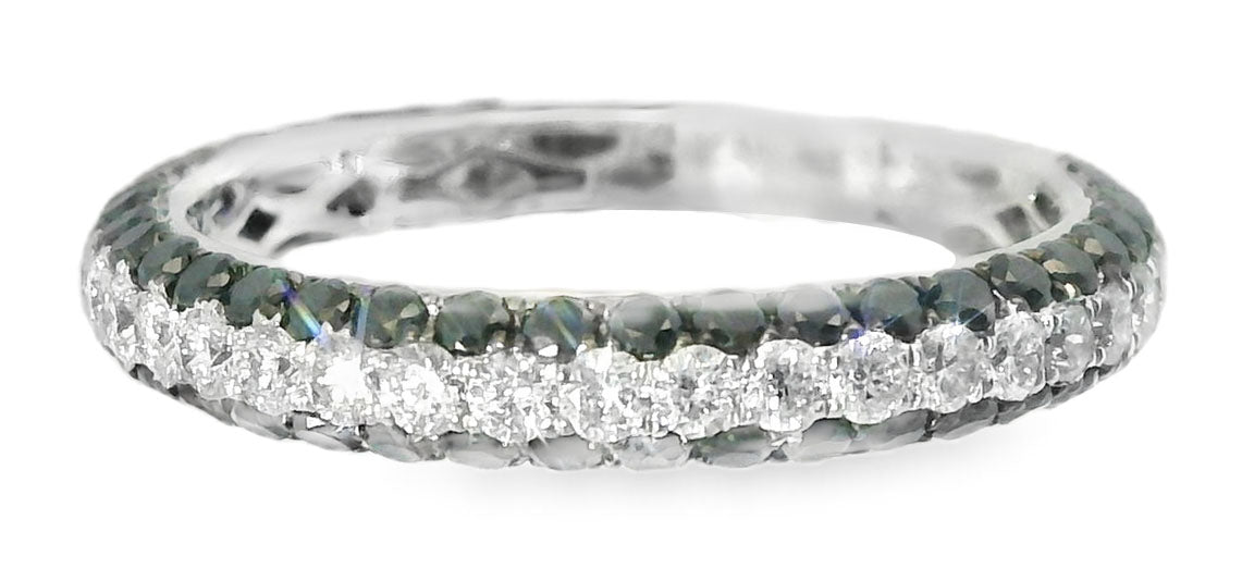 Gorgeous 14K White Gold Black Diamond 3-Row Eternity Wedding Band Ring - GGEMSonline