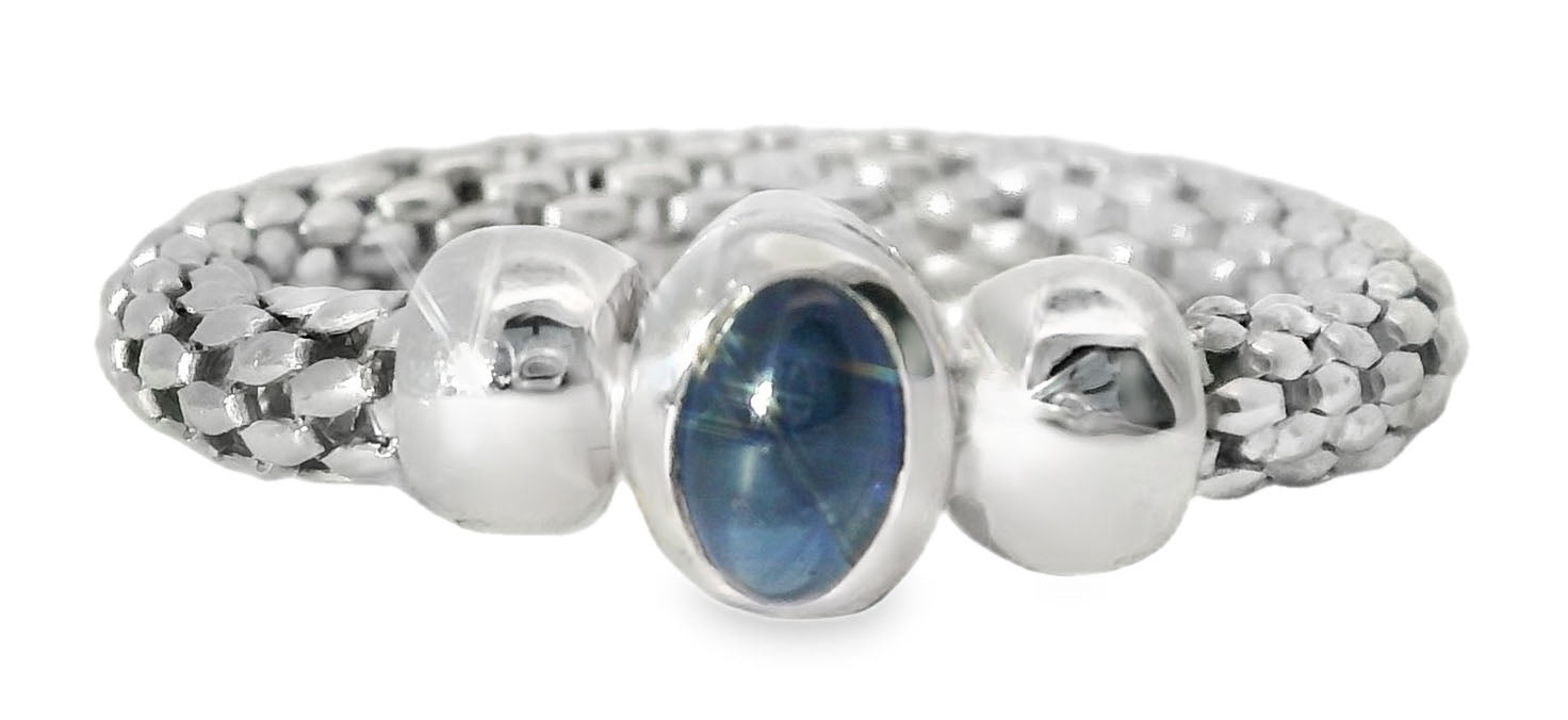 Fabulous Estate 18K White Gold Sapphire Mesh Rope Band Ring - GGEMSonline