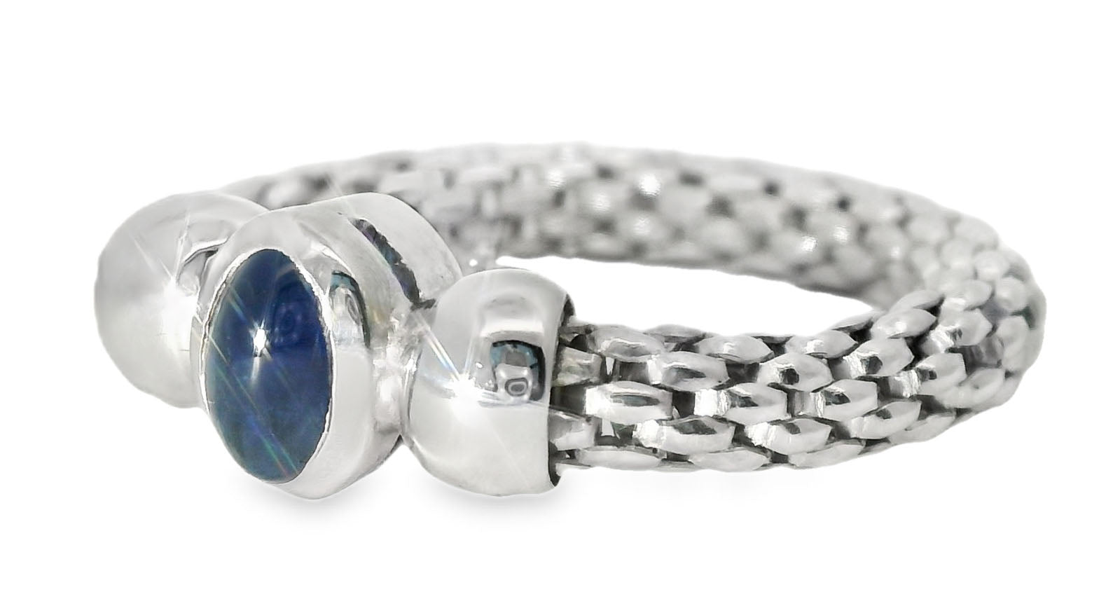 Fabulous Estate 18K White Gold Sapphire Mesh Rope Band Ring - GGEMSonline