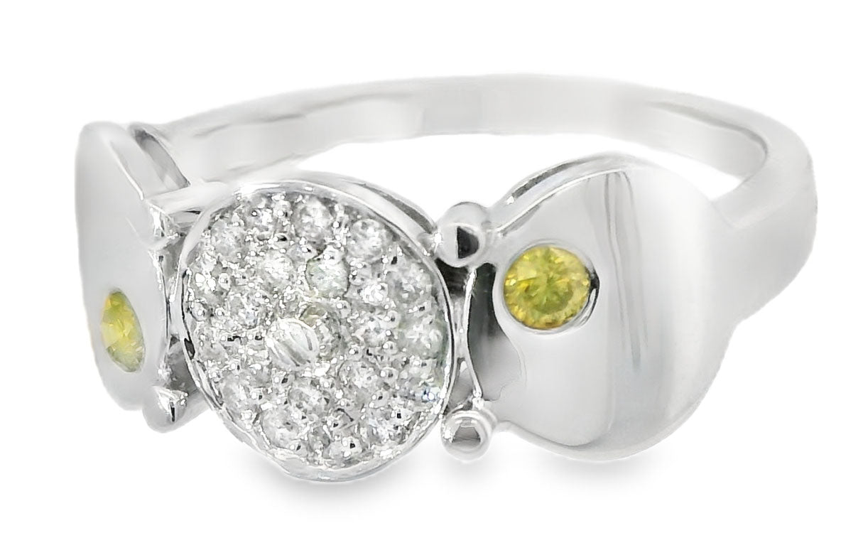 Gorgeous Estate 14K White Gold Yellow Diamond Disc Circle Band Ring - GGEMSonline