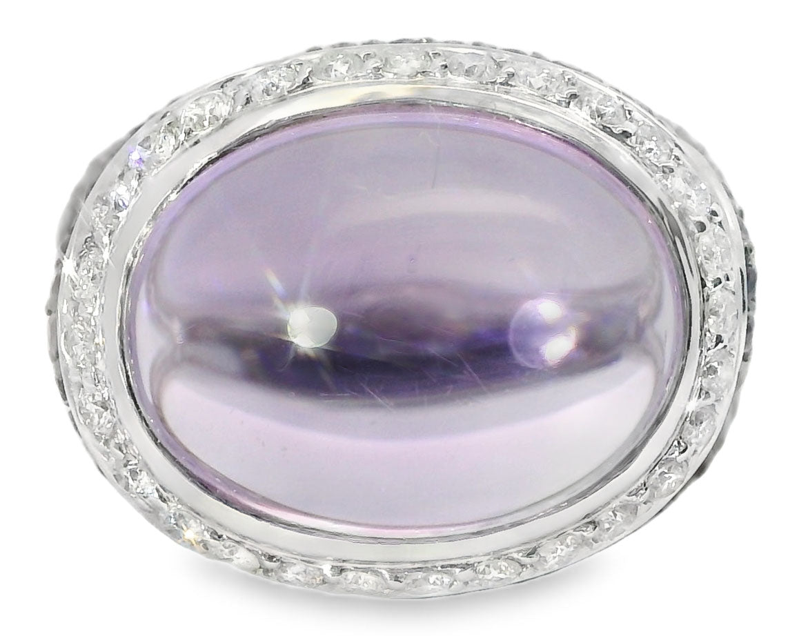 Gorgeous 14K White Gold Diamond Cabochon Amethyst Sapphire Ring - GGEMSonline