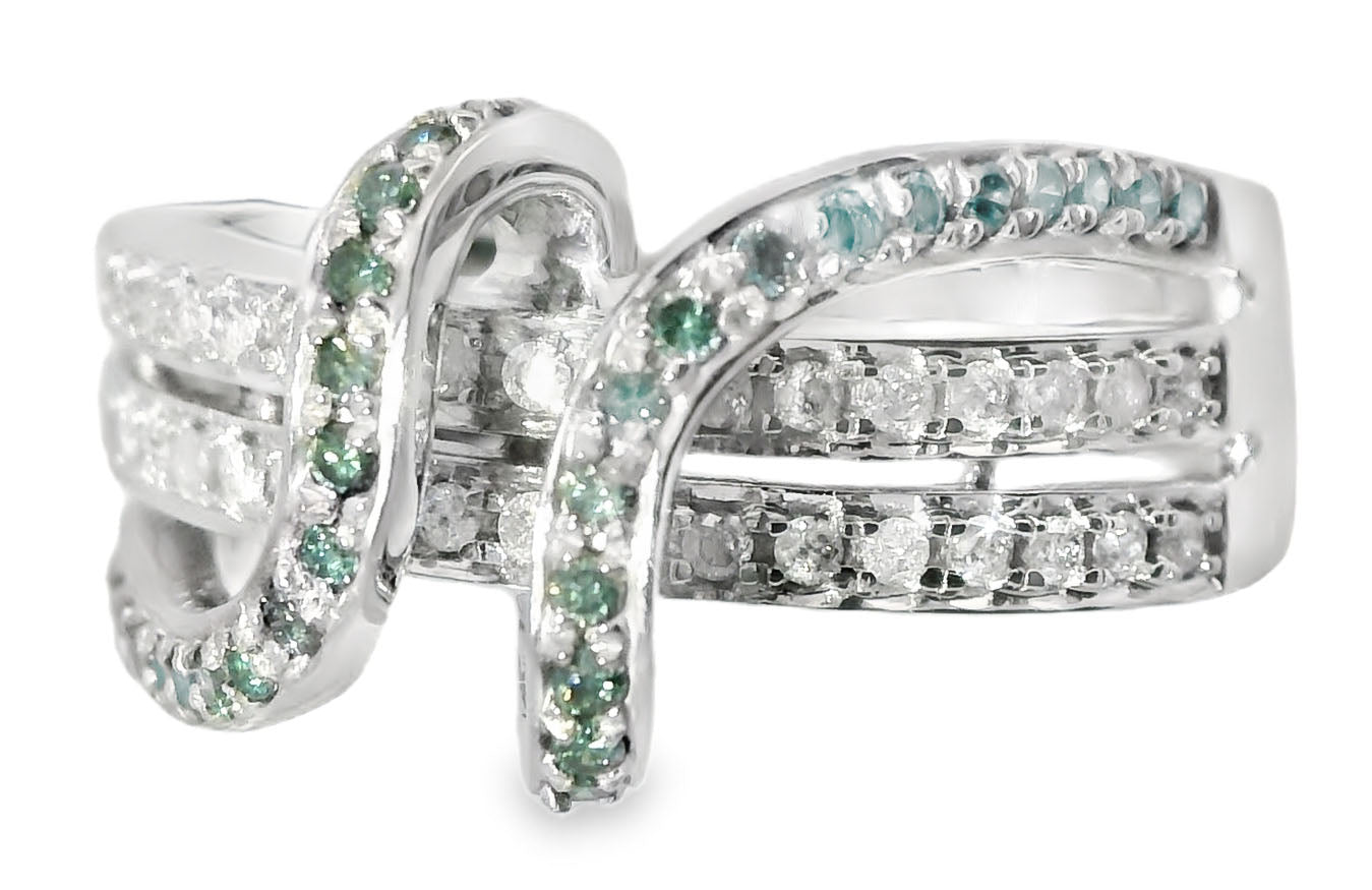 Magnificent Estate 14K White Gold Blue White Diamond Swirl Band Ring - GGEMSonline