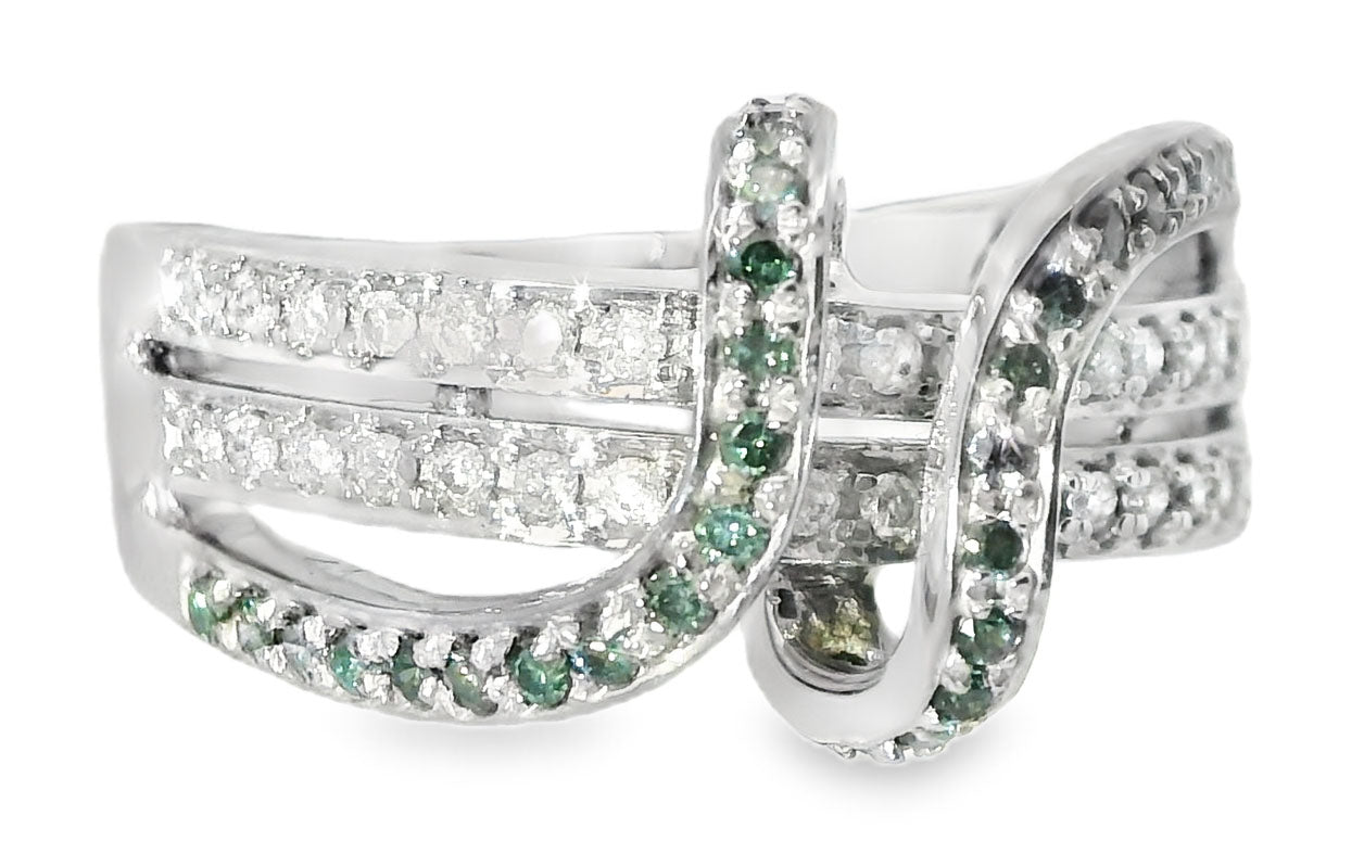 Magnificent Estate 14K White Gold Blue White Diamond Swirl Band Ring - GGEMSonline