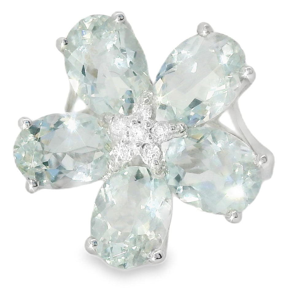 Fabulous 18K White Gold Diamond Aquamarine Floral Ring - GGEMSonline
