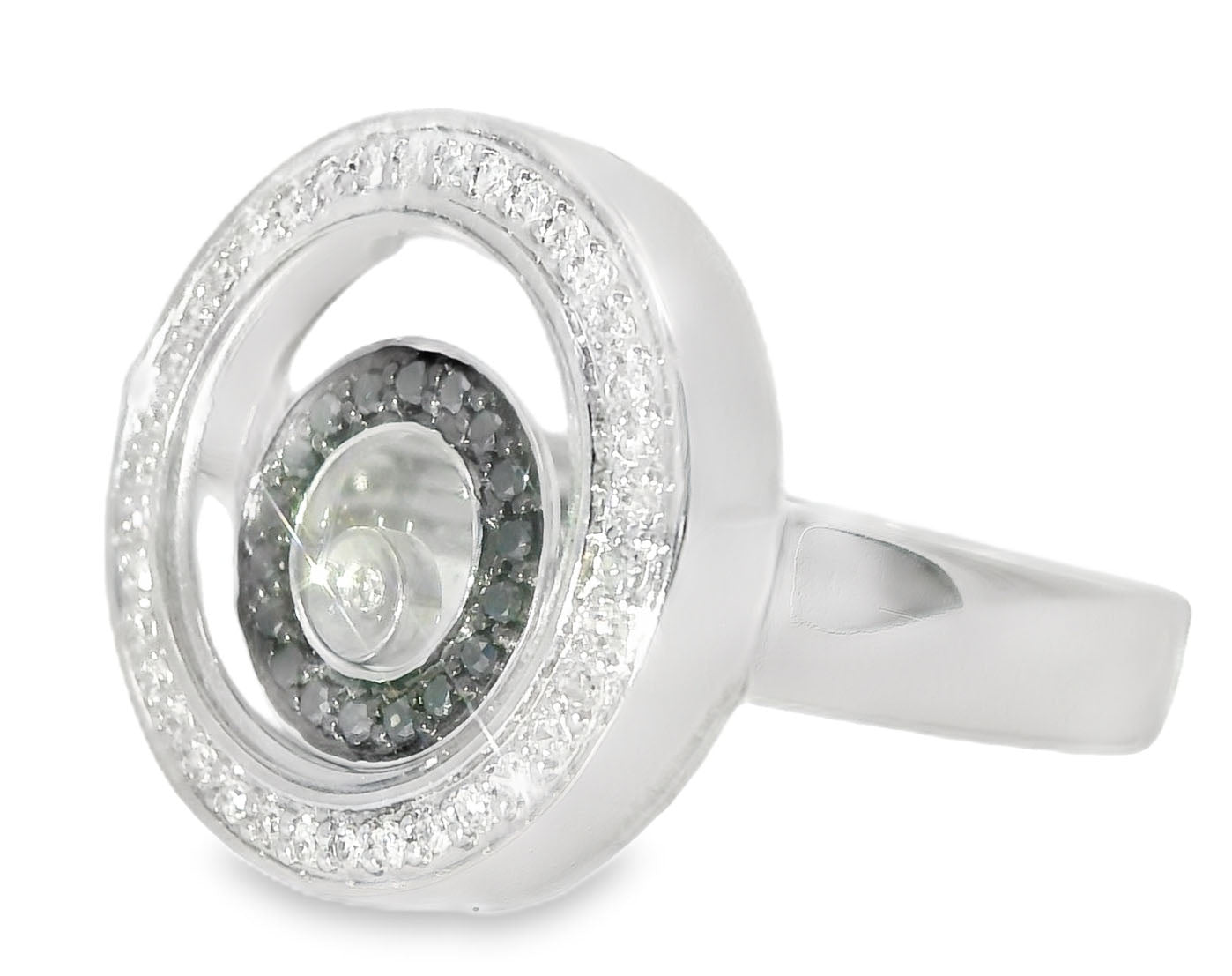 Beautiful 14K White Gold Black Diamond Disc Floating Ring - GGEMSonline