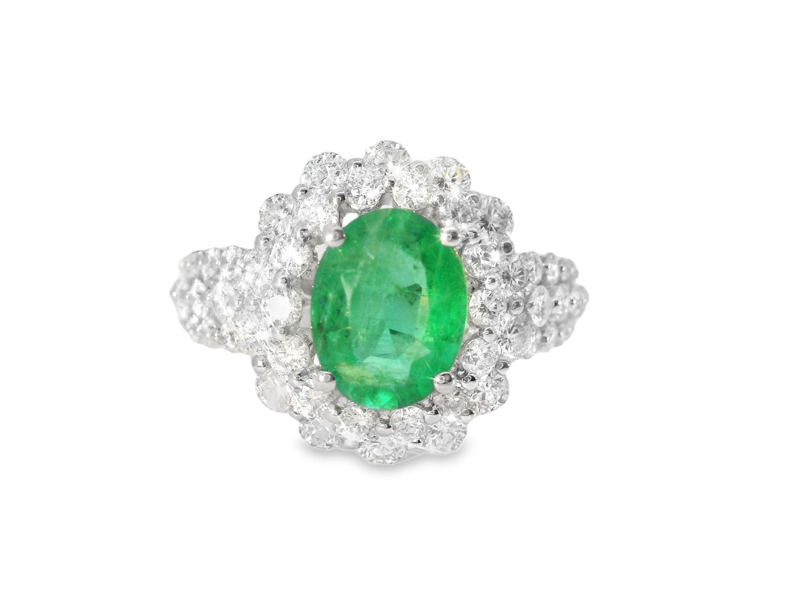 Stunning Estate 18K White Gold Solitaire Emerald Diamond Engagement Rich Ring - GGEMSonline