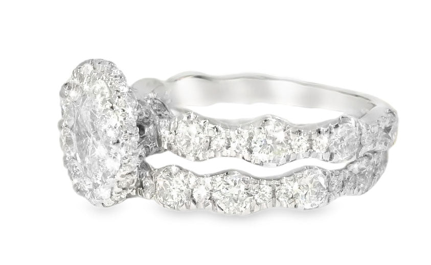 Jean Dousset 14K White Gold 1.5 Carat Diamond Invisible Setting Engagement Wedding Ring Set - GGEMSonline