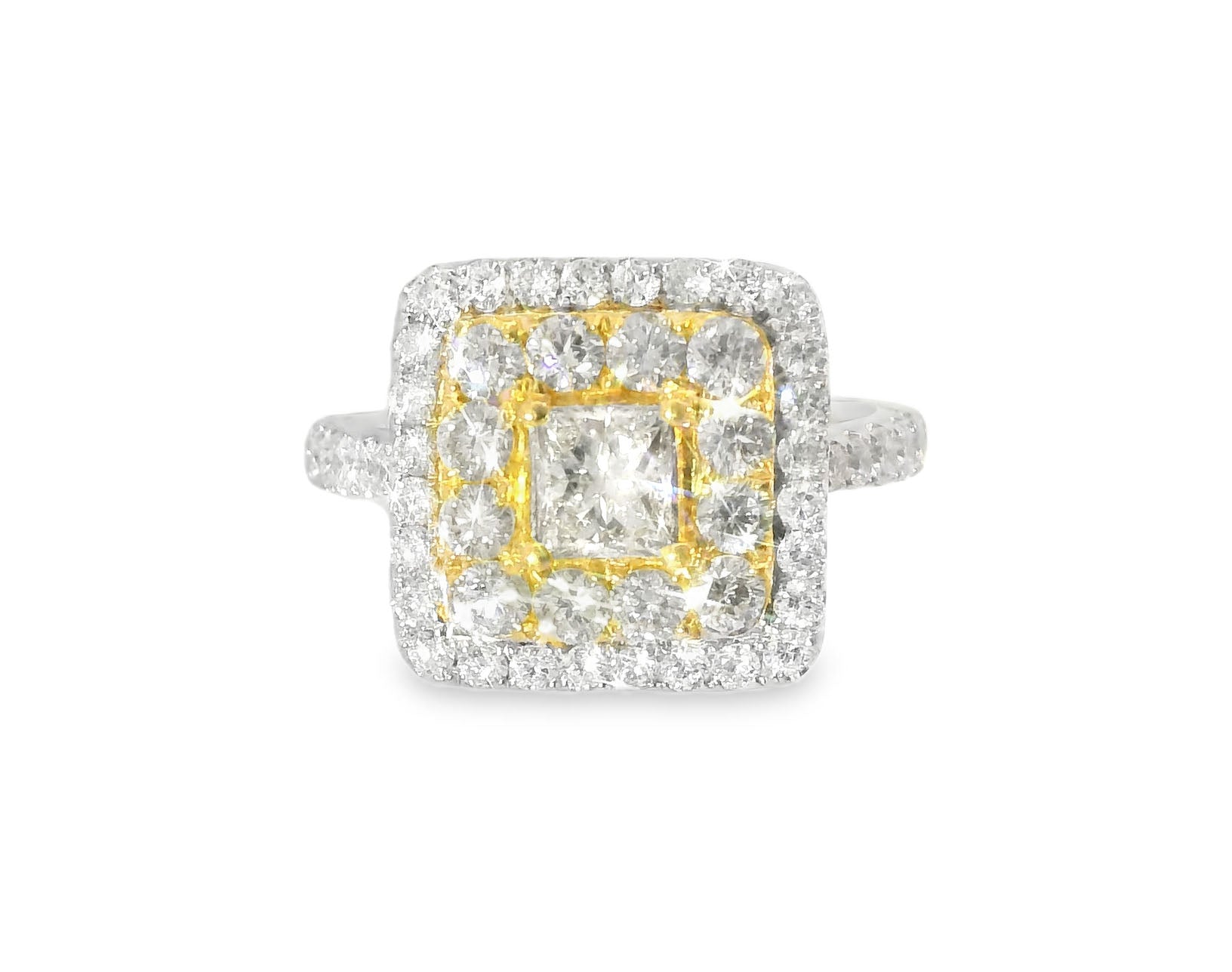Exquisite 18K White 2-Tone Gold Square Diamond Designer Ring Band - GGEMSonline