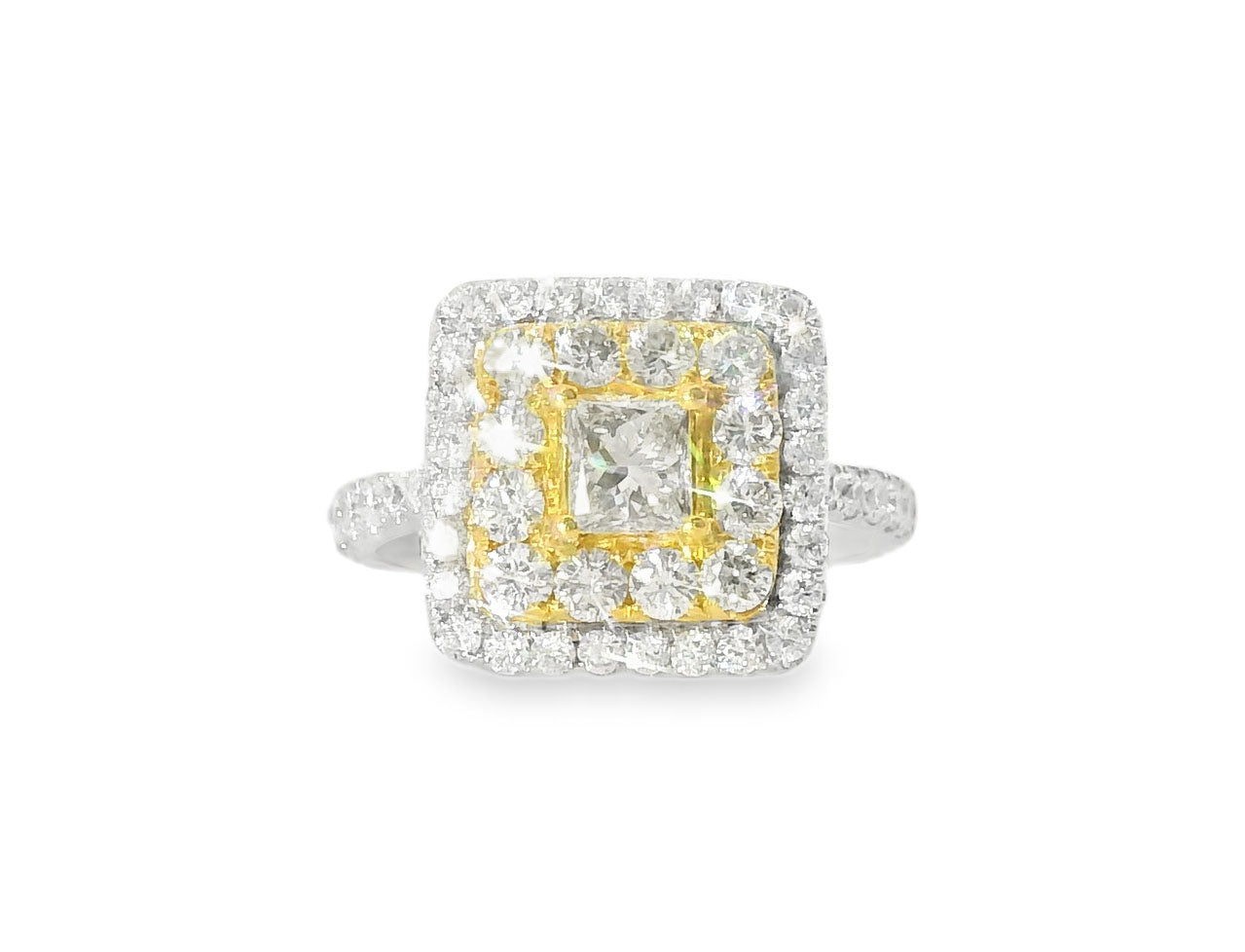 Exquisite 18K White 2-Tone Gold Square Diamond Designer Ring Band - GGEMSonline