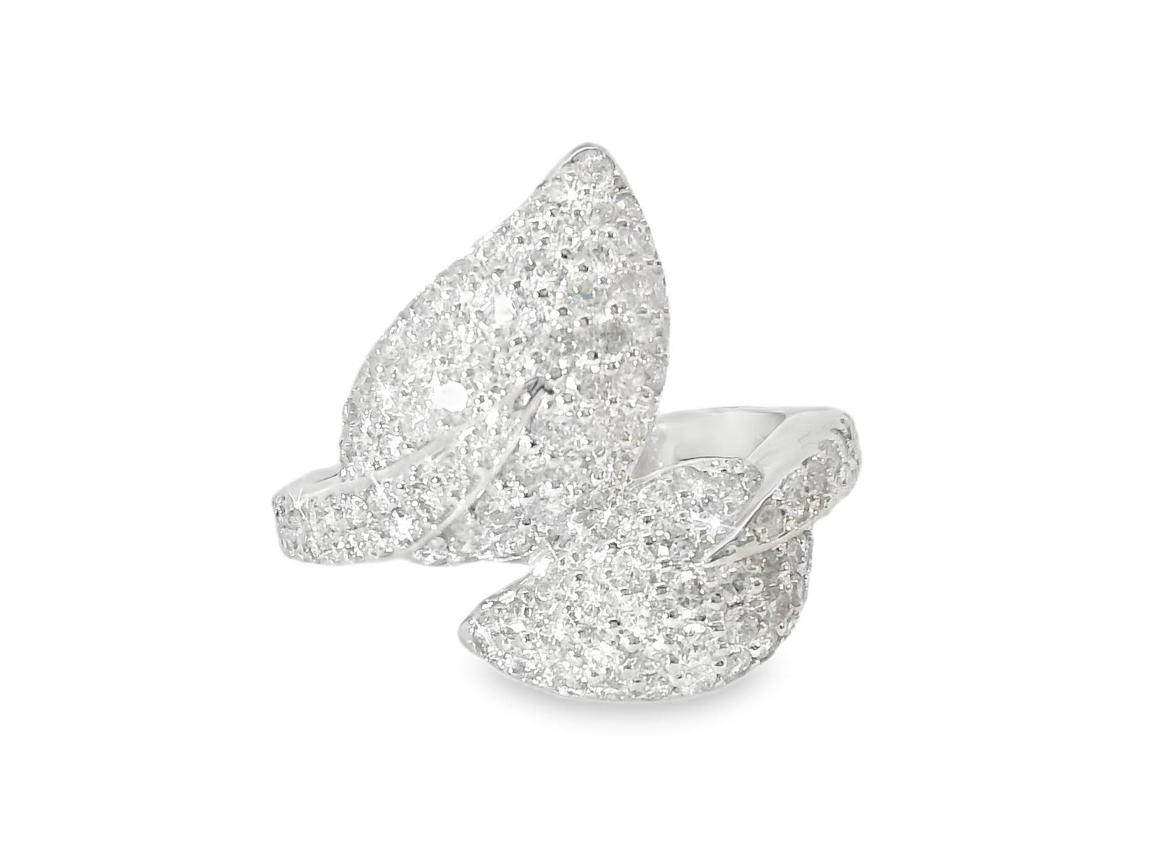Stunning 14K White Gold Diamond Designer Leaf Ring Band - GGEMSonline