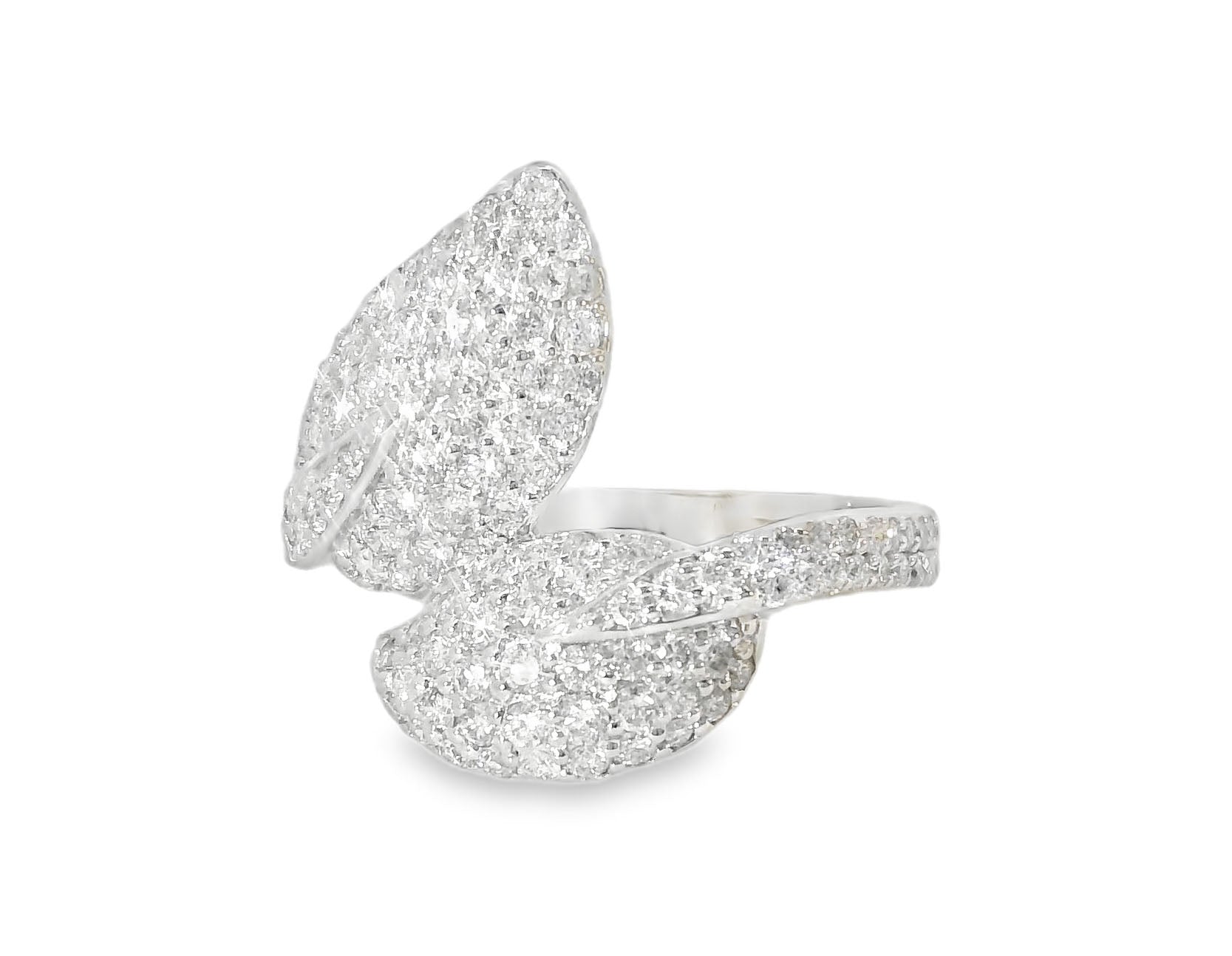 Stunning 14K White Gold Diamond Designer Leaf Ring Band - GGEMSonline