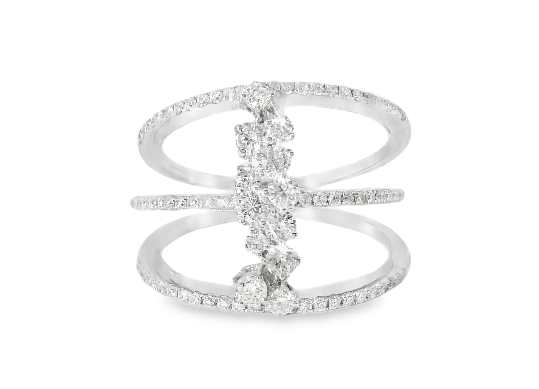 Fabulous Modern 18K White Gold Diamond 3 Row Band Ring - GGEMSonline
