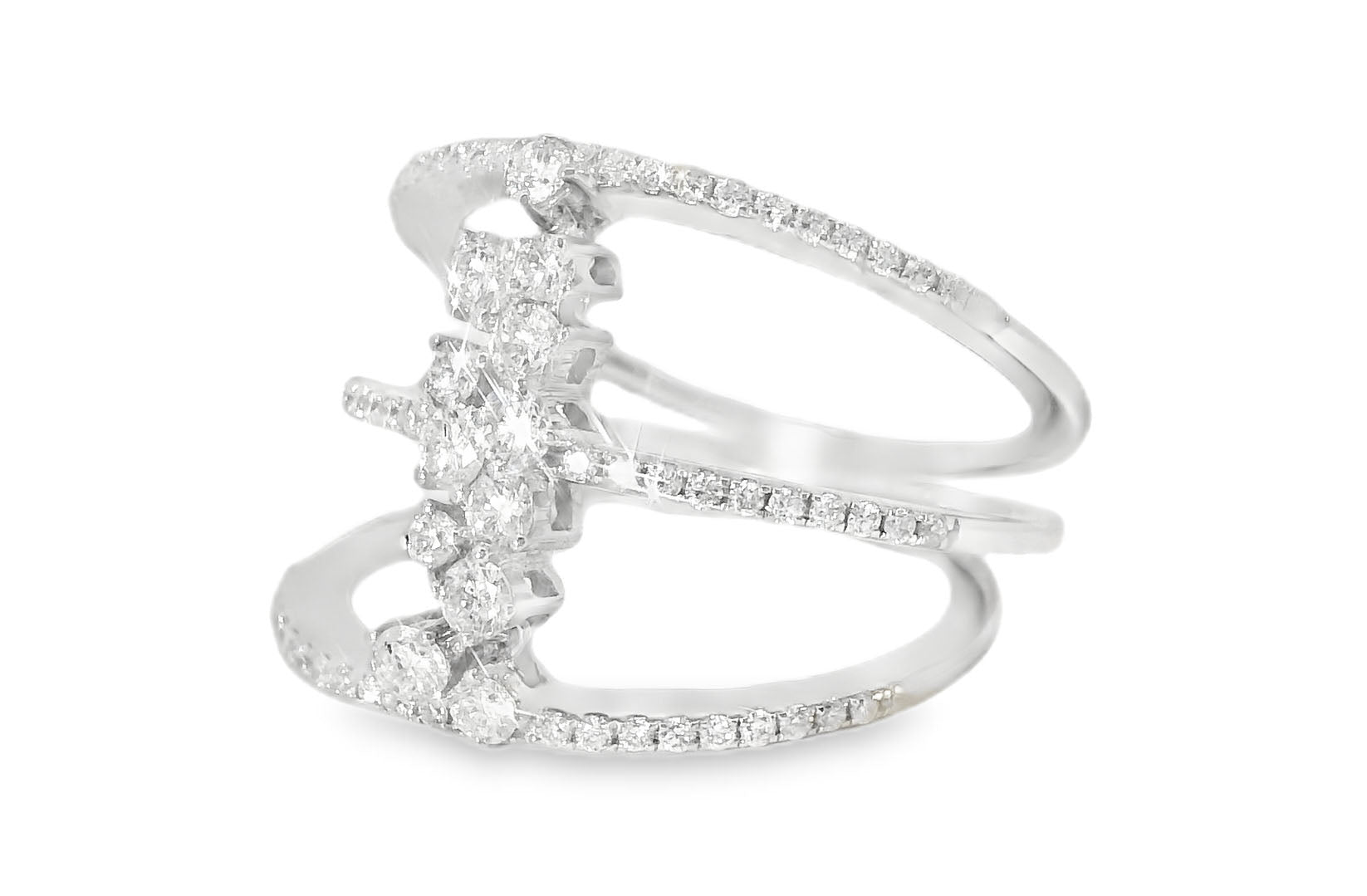 Fabulous Modern 18K White Gold Diamond 3 Row Band Ring - GGEMSonline