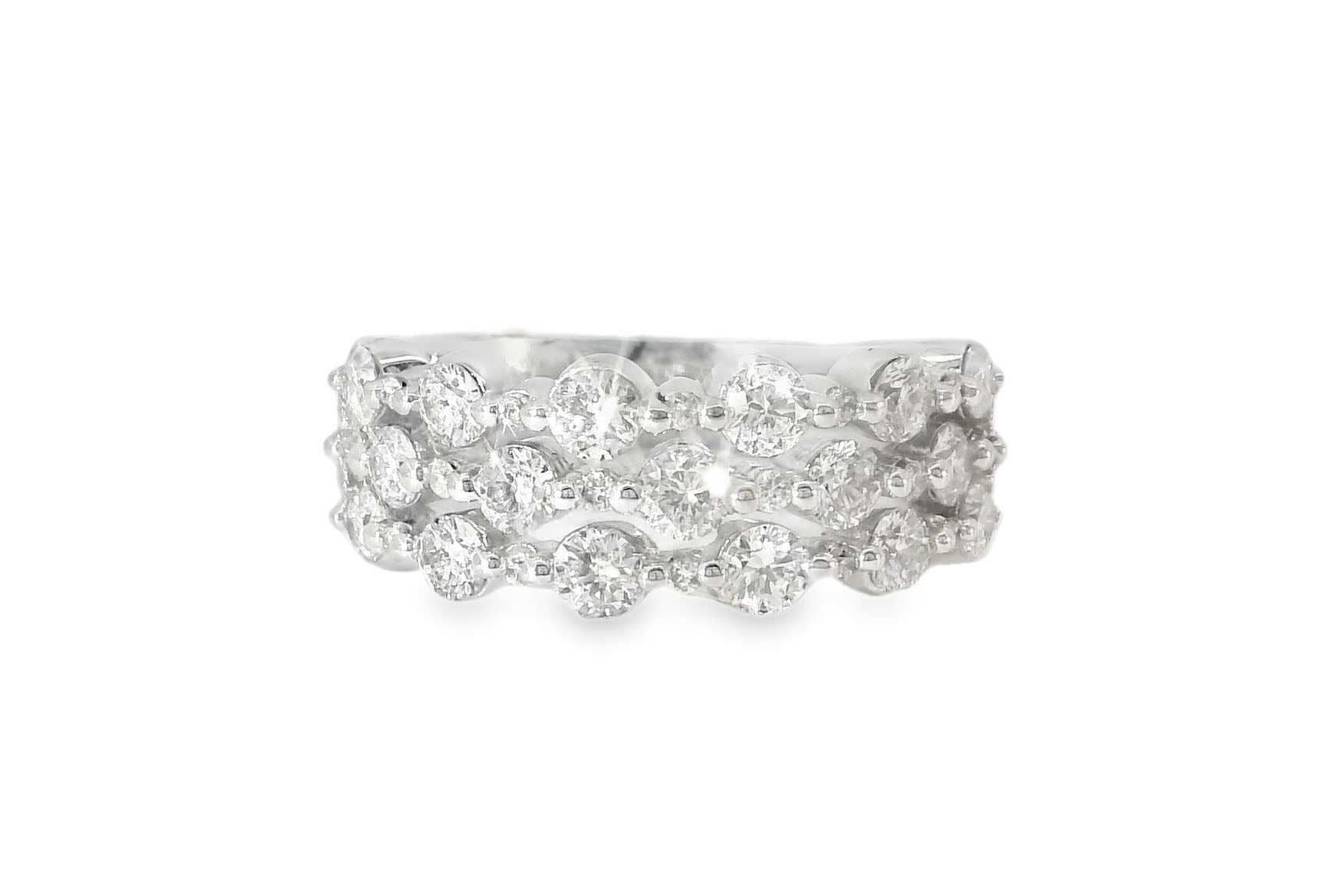 Fabulous 14K White Gold 3-Row Diamond Wedding Band Ring - GGEMSonline