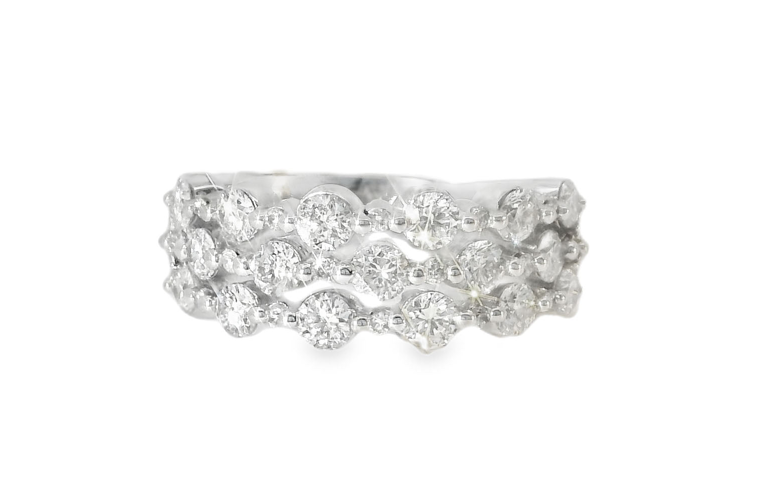 Fabulous 14K White Gold 3-Row Diamond Wedding Band Ring - GGEMSonline