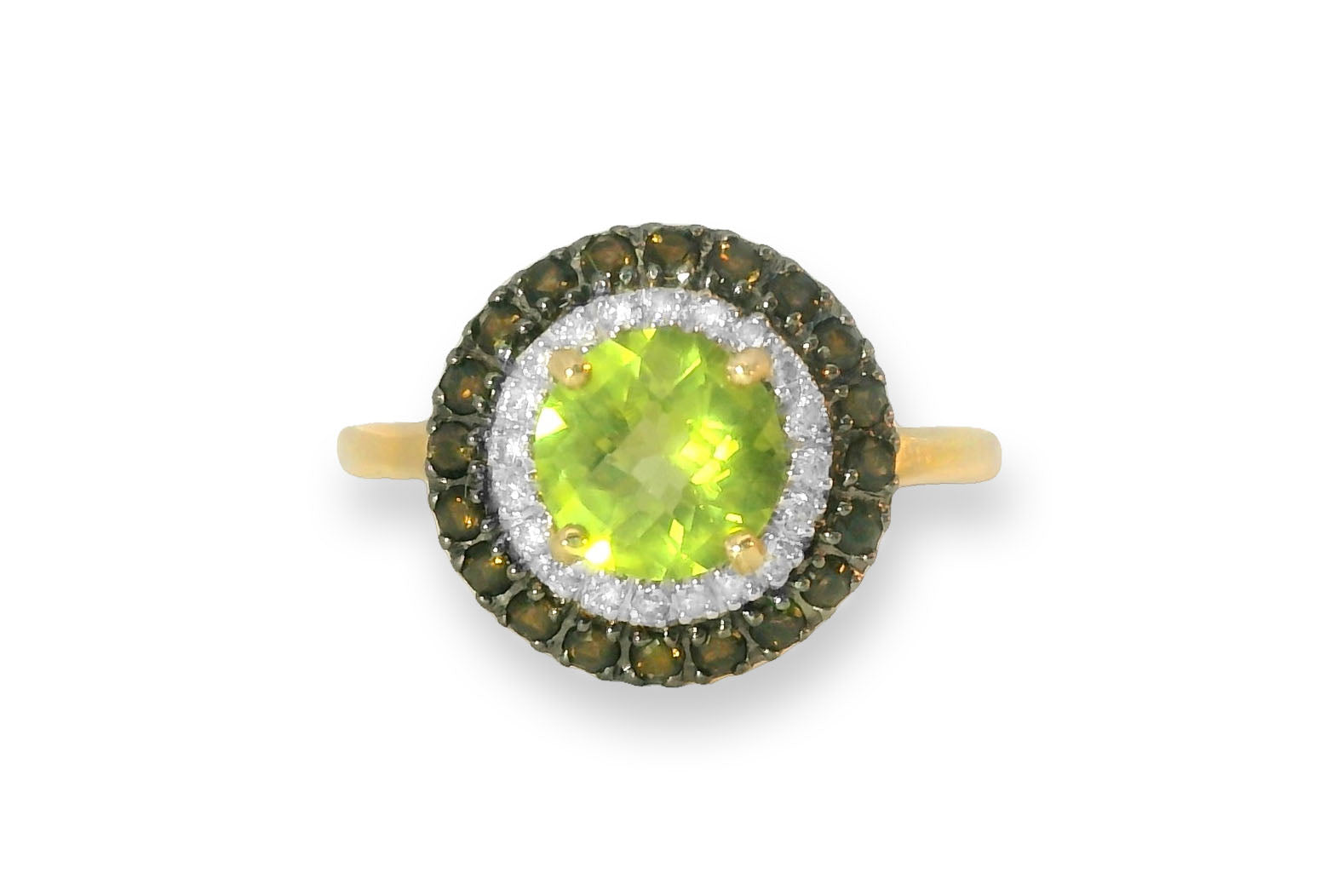 Beautiful 14K Yellow Gold Peridot Smokey Quartz Diamond Ring Band - GGEMSonline