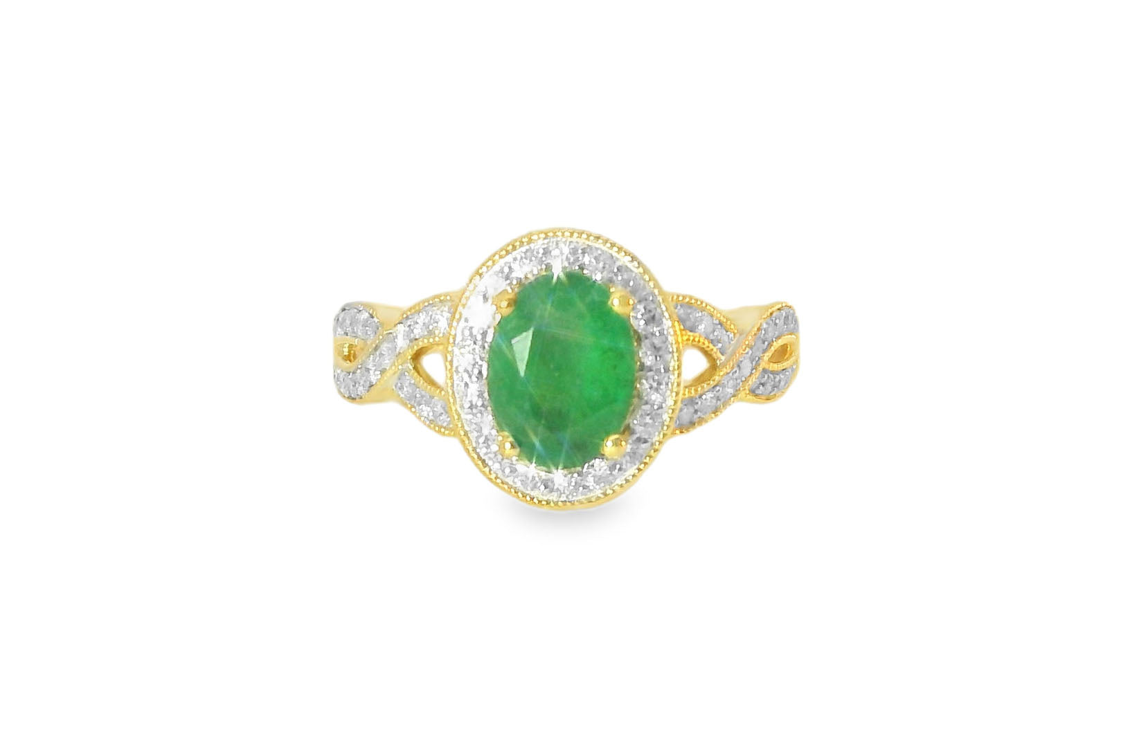 Gorgeous 14K Yellow Gold Emerald Diamond Cocktail Ring - GGEMSonline
