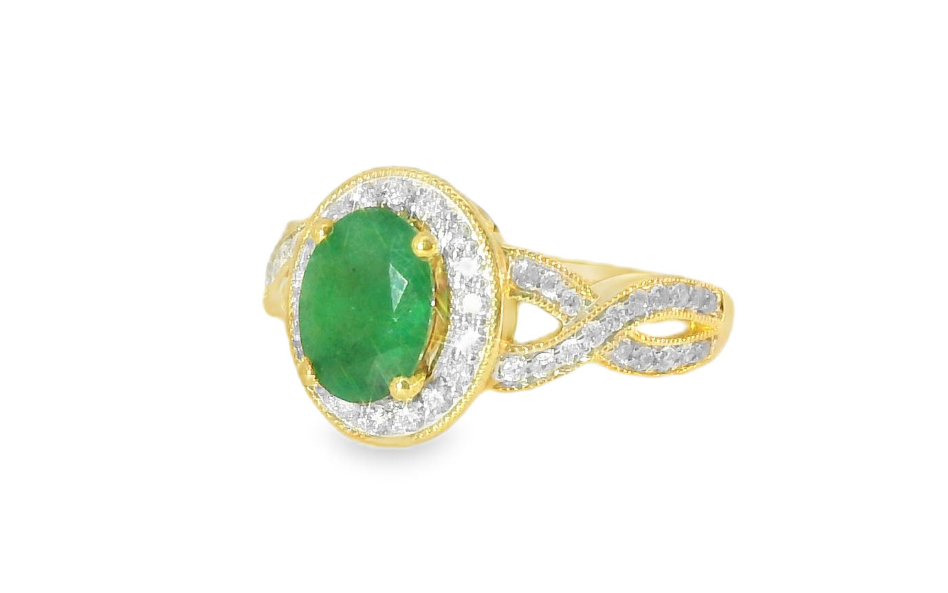 Gorgeous 14K Yellow Gold Emerald Diamond Cocktail Ring - GGEMSonline