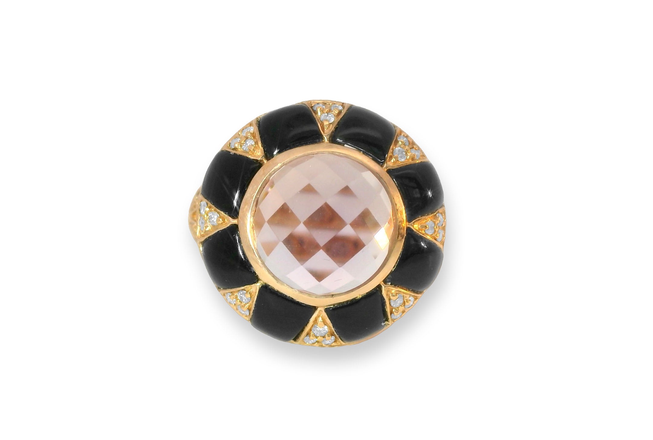 Beautiful Estate 14K Pink Rose Gold Amethyst Onyx Diamond Cocktail Ring - GGEMSonline