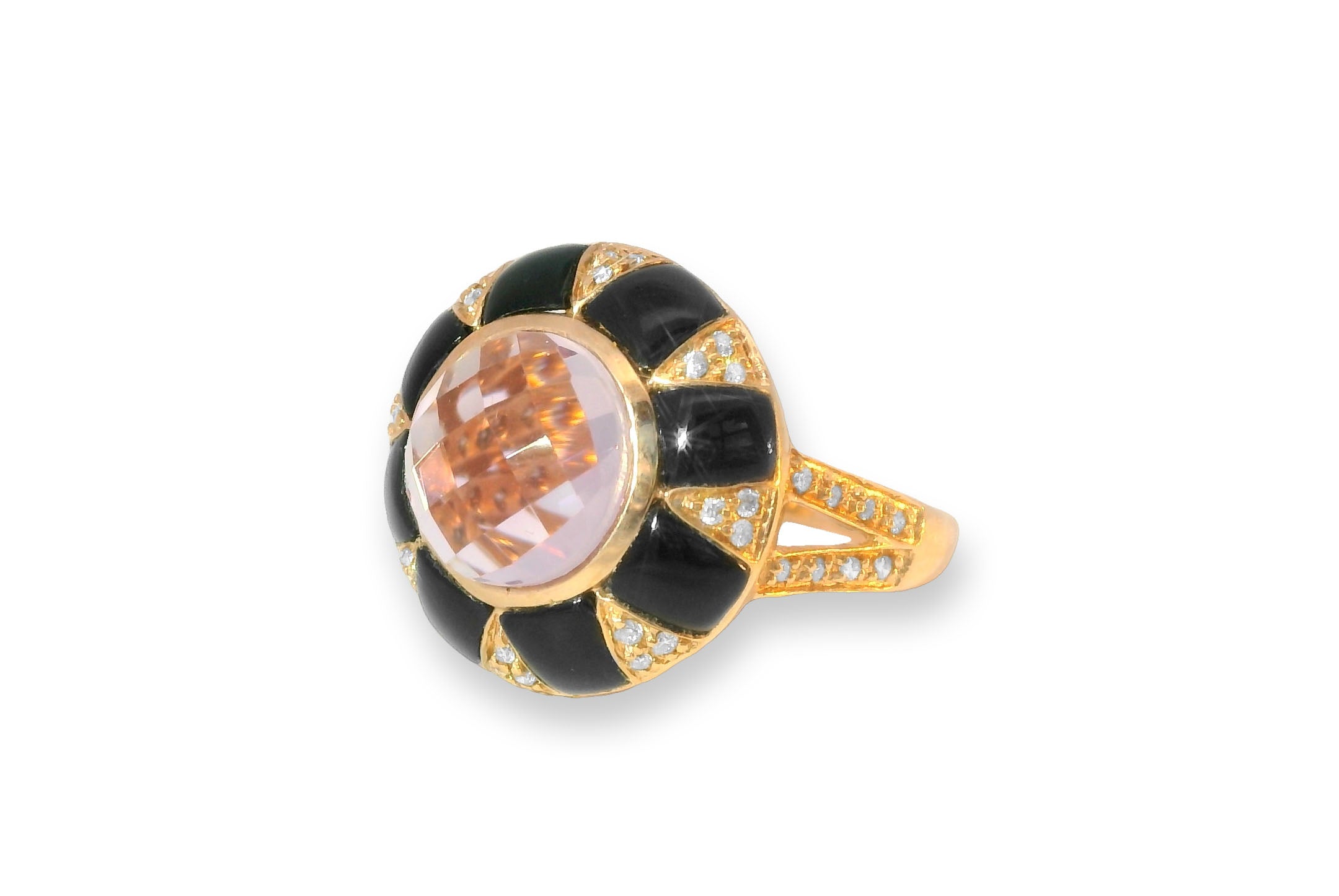 Beautiful 14K Pink Rose Gold Amethyst Onyx Diamond Cocktail Ring - GGEMSonline