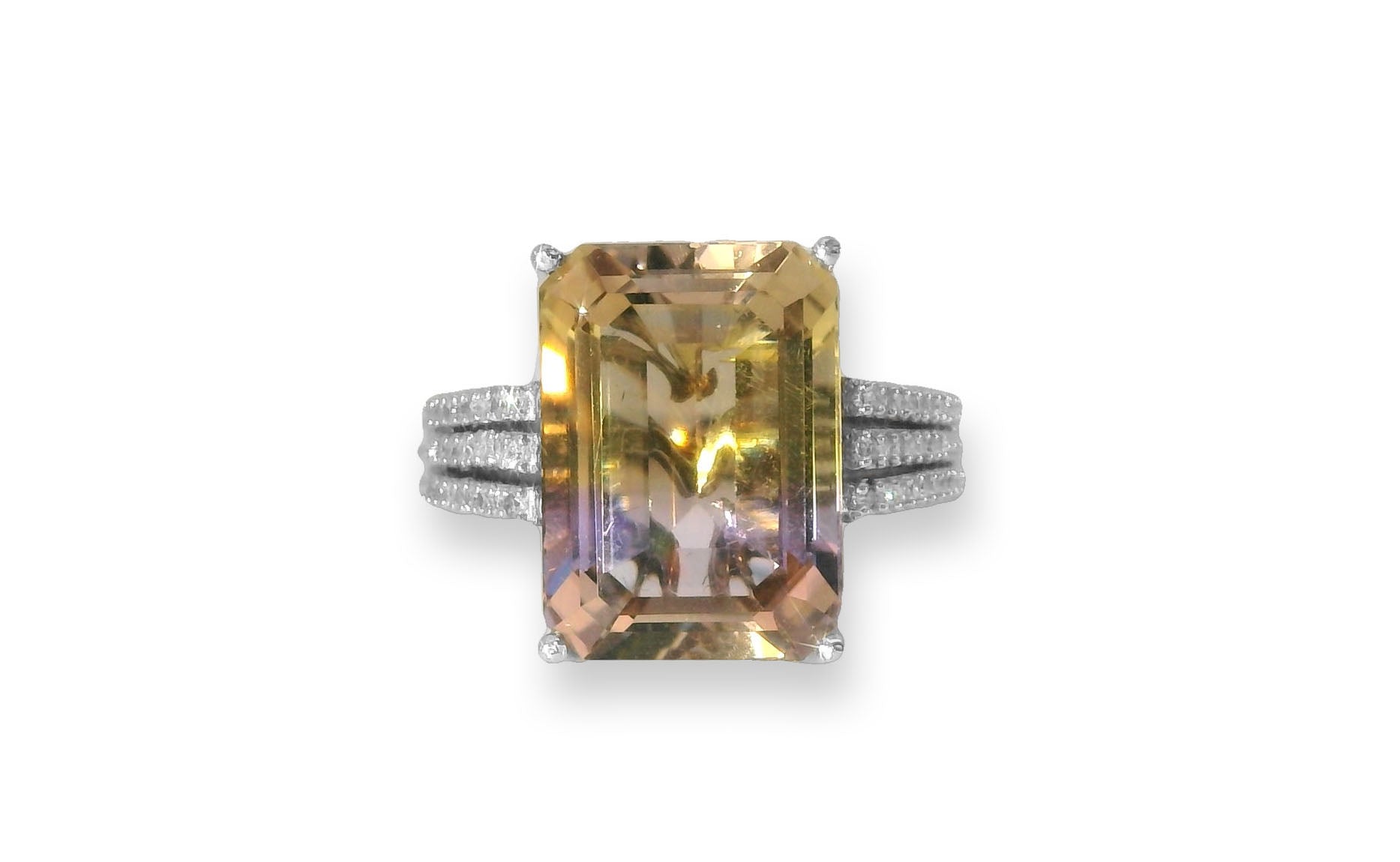 Gorgeous Estate 14K White Gold Ametrine Diamond Ring - GGEMSonline