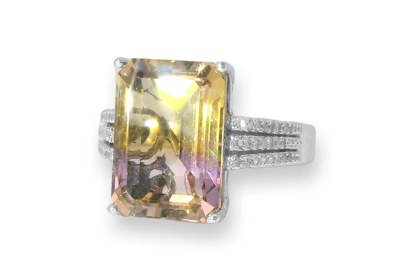 Gorgeous Estate 14K White Gold Ametrine Diamond Ring - GGEMSonline