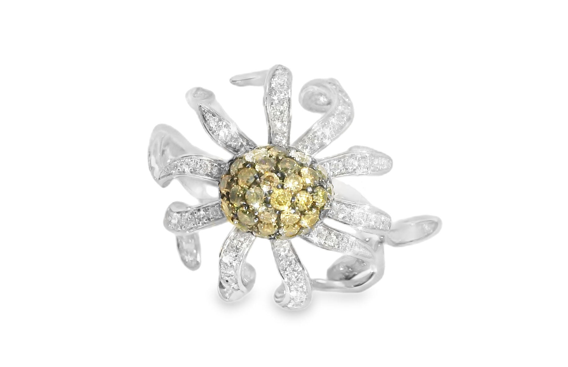 Magnificent 18K White Gold Champagne Diamond Movable Octapus Band Ring - GGEMSonline