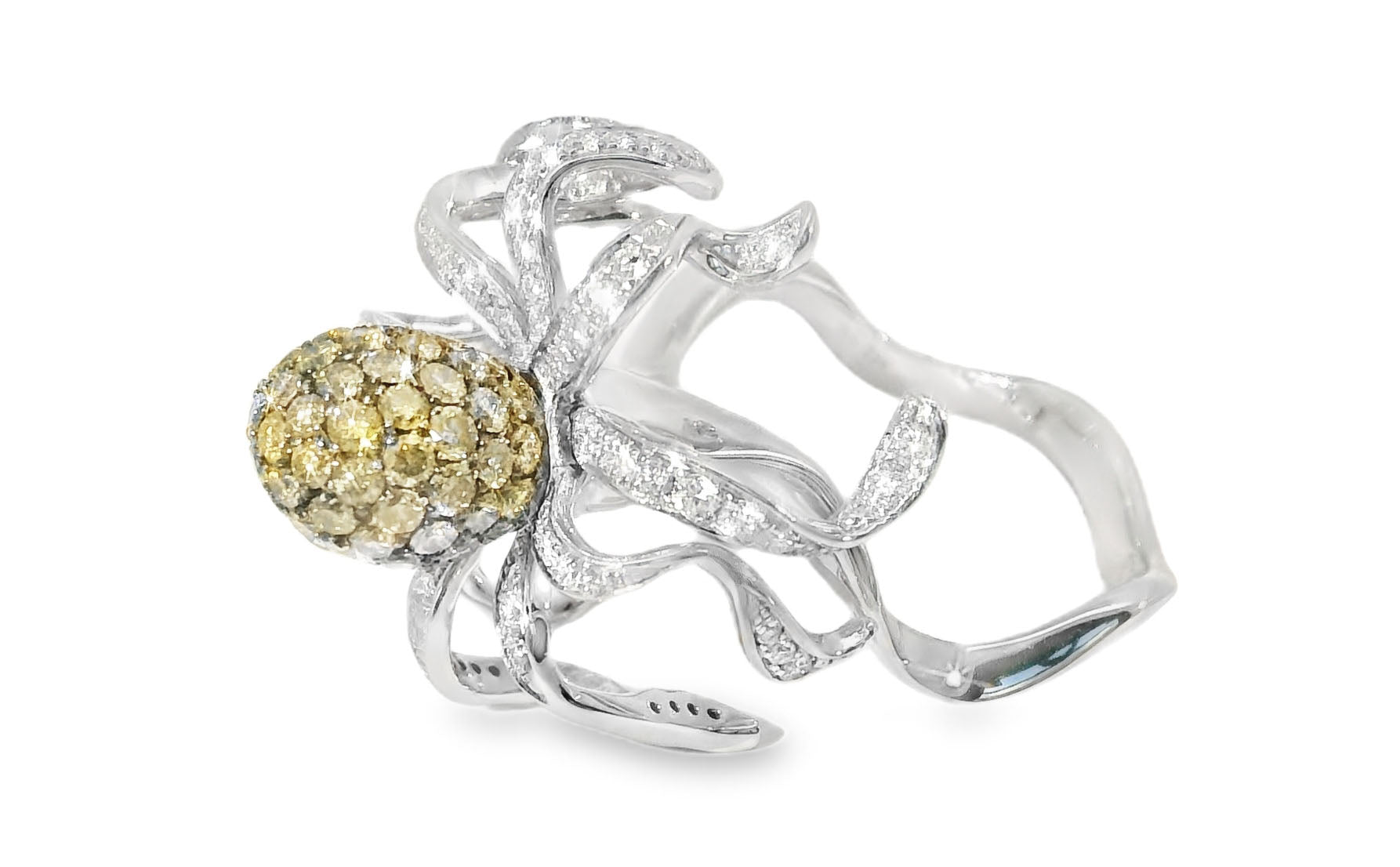 Magnificent 18K White Gold Champagne Diamond Movable Octapus Band Ring - GGEMSonline