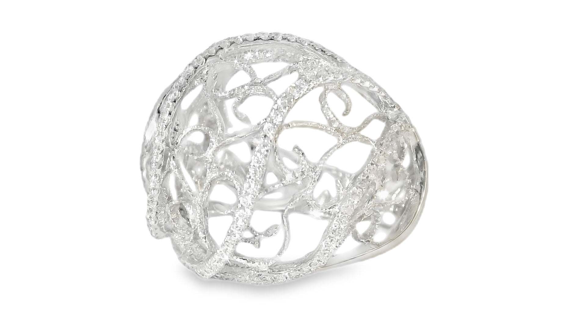 Fabulous 18K White Gold Diamond Filigree Scroll Band Ring - GGEMSonline