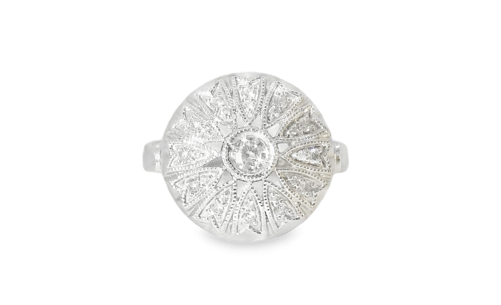 Antique Estate 14K White Gold Round Cocktail Diamond Ring - GGEMSonline