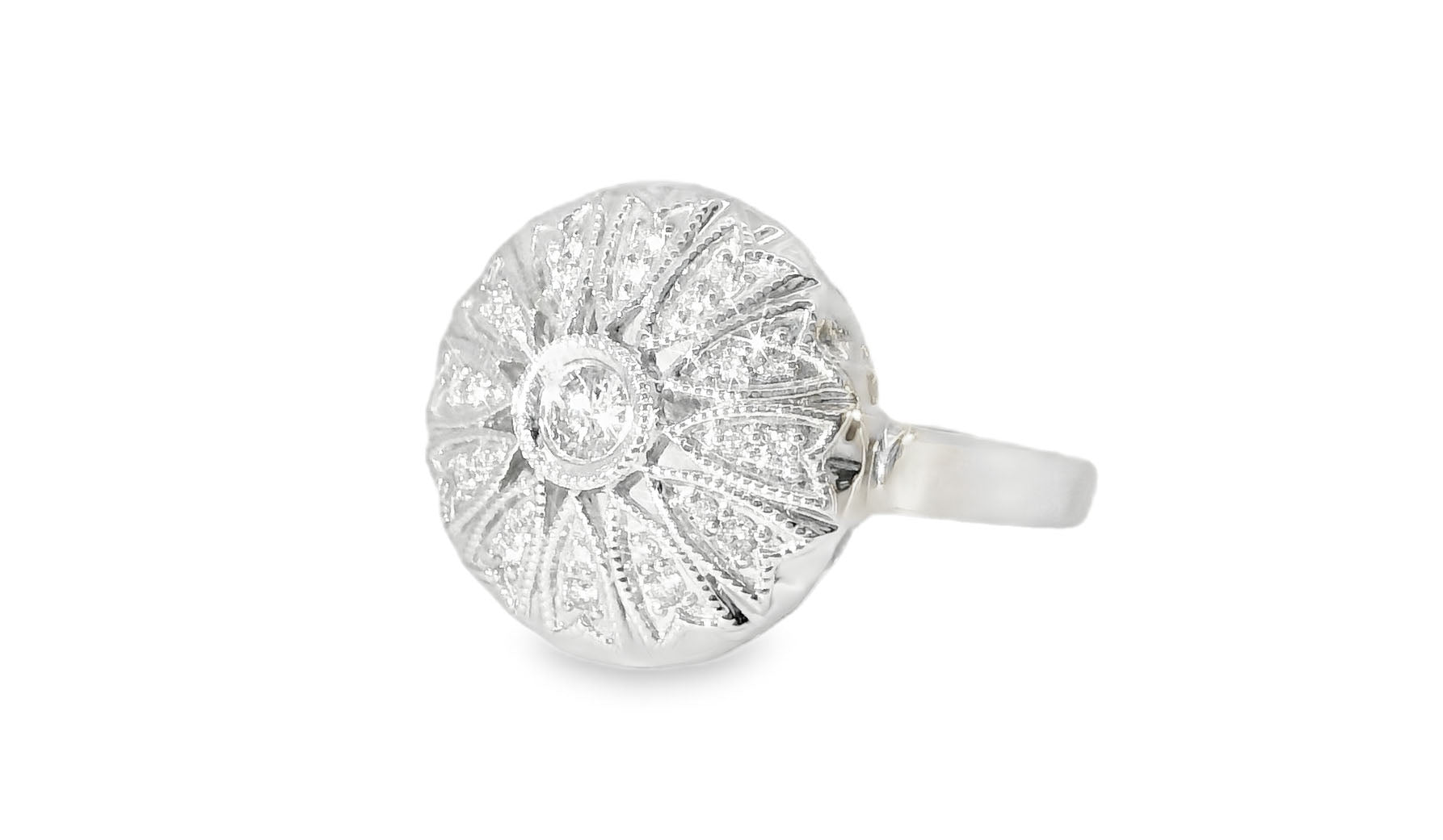 Antique Estate 14K White Gold Round Cocktail Diamond Ring - GGEMSonline