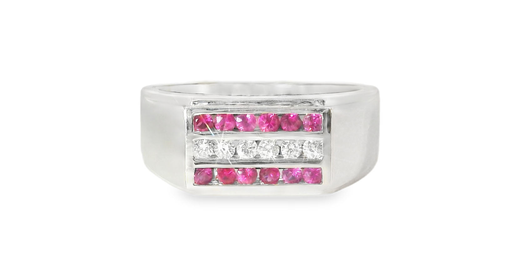 Striking 14K White Gold Diamond Ruby Mens Designer Ring Band - GGEMSonline