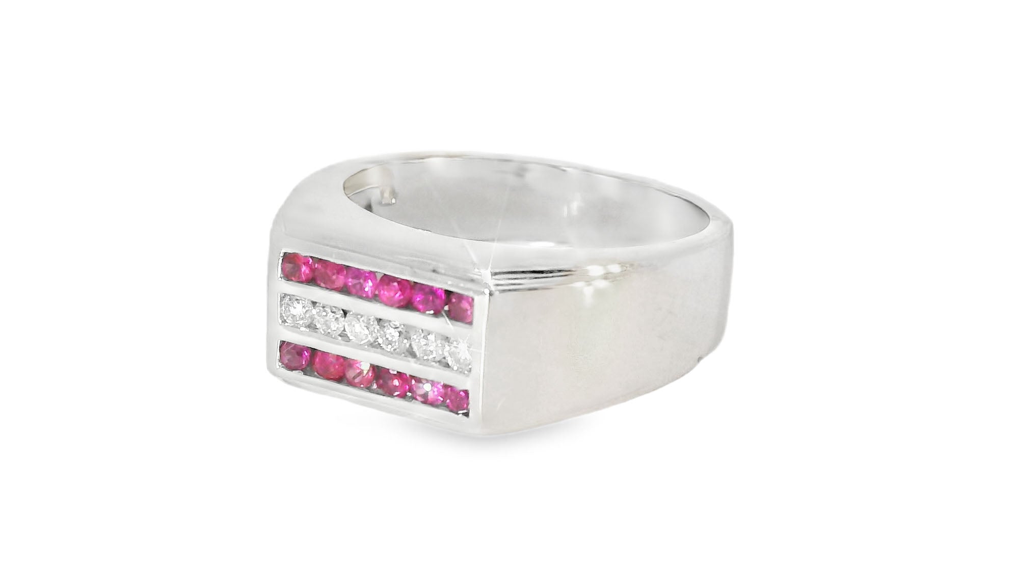 Striking 14K White Gold Diamond Ruby Mens Designer Ring Band - GGEMSonline
