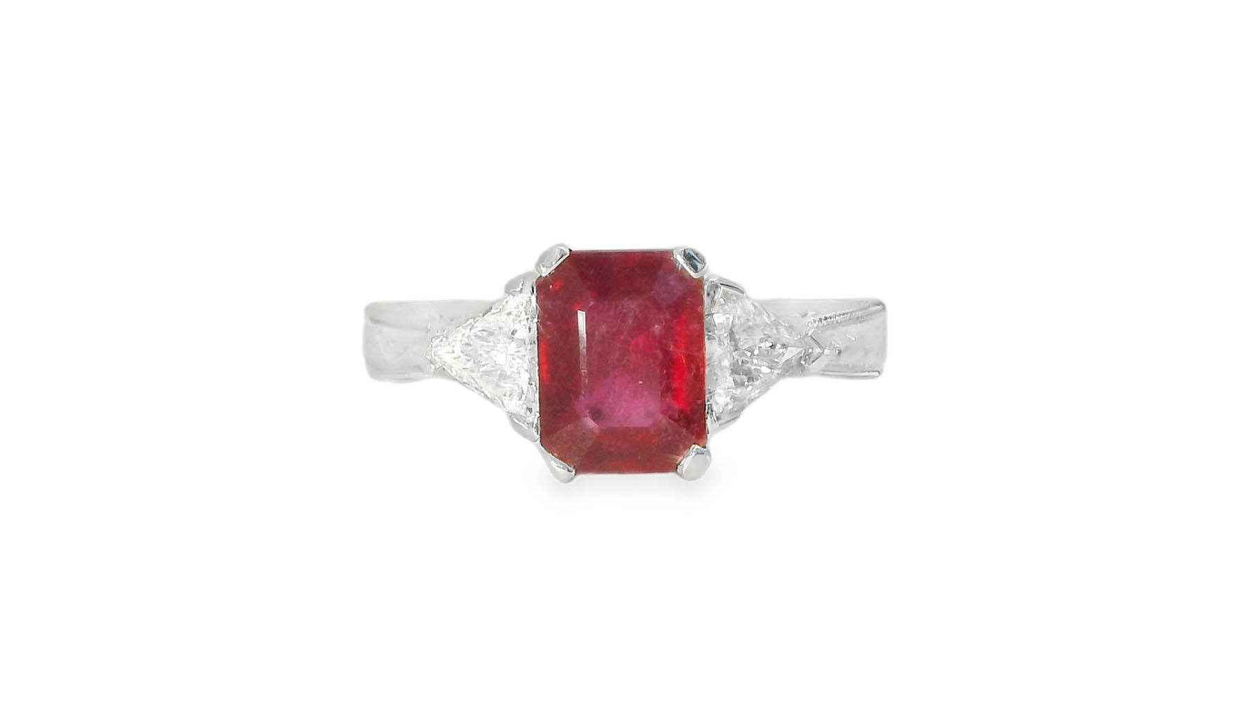 Antique 14K white Gold Ruby Trillion Diamond 3-Stone Ring - GGEMSonline