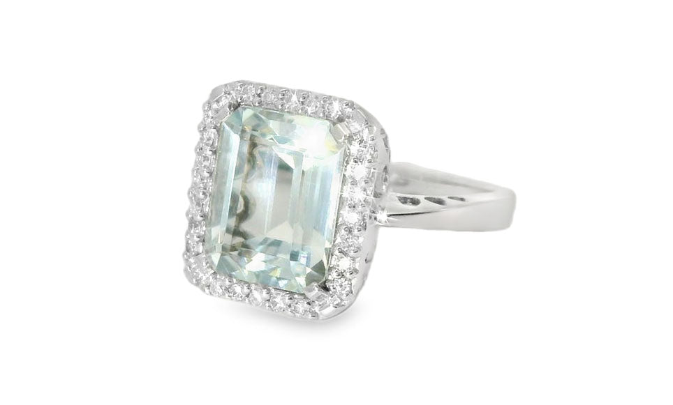Stunning 14K White Gold Aquamarine Diamond Cocktail Ring - GGEMSonline