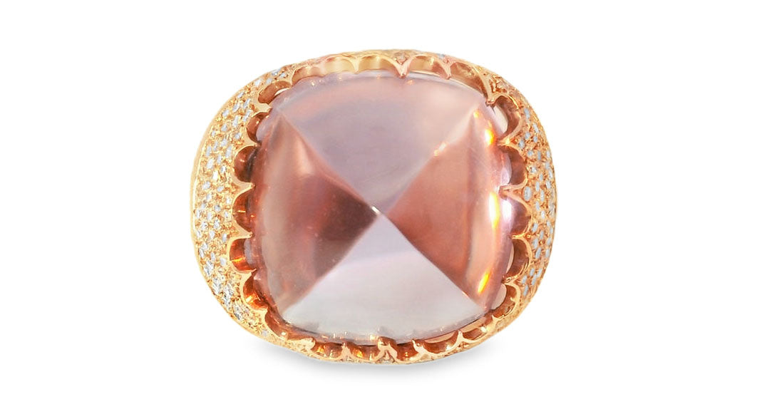 Gorgeous 14K Pink Rose Gold Huge Cabochon Amethyst Diamond Designer Ring Band - GGEMSonline