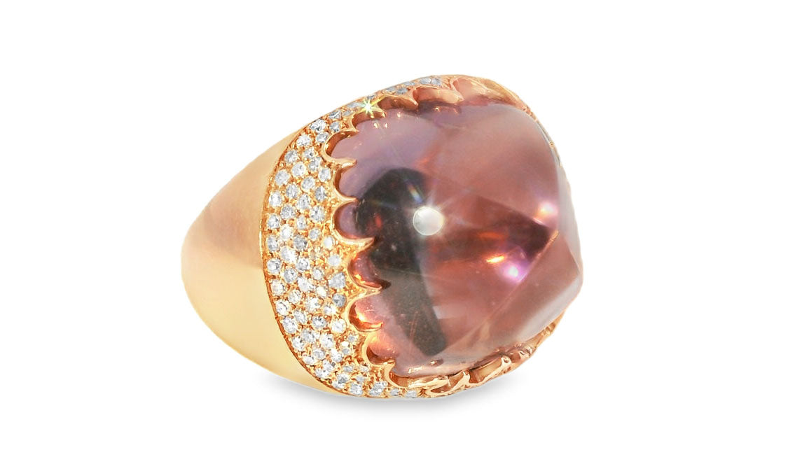 Gorgeous 14K Pink Rose Gold Huge Cabochon Amethyst Diamond Designer Ring Band - GGEMSonline