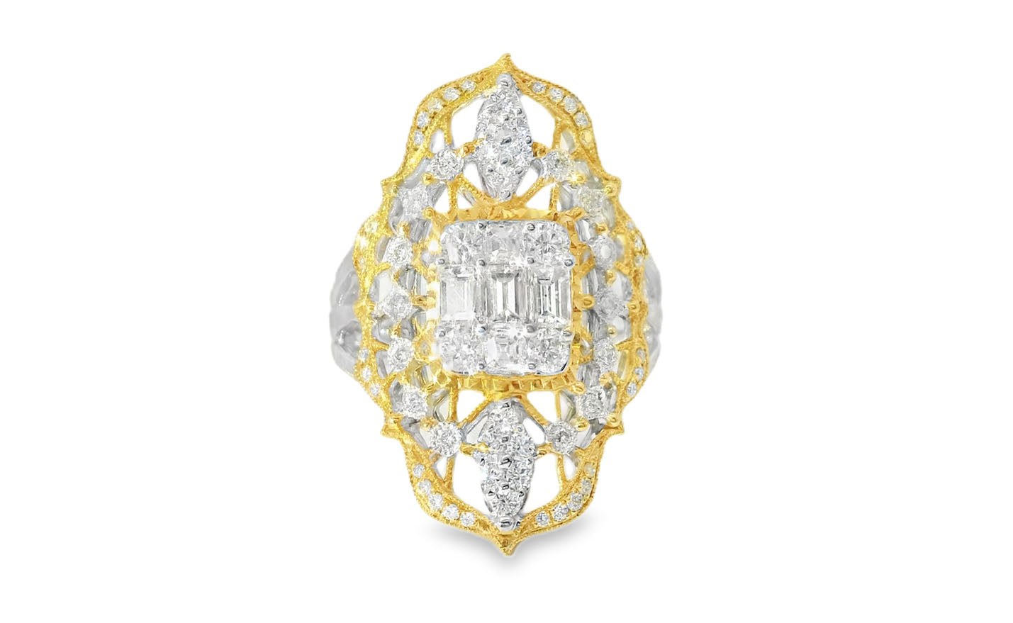 Antique Estate 18K Gold Two-Toned Filigree Diamond Ring - GGEMSonline